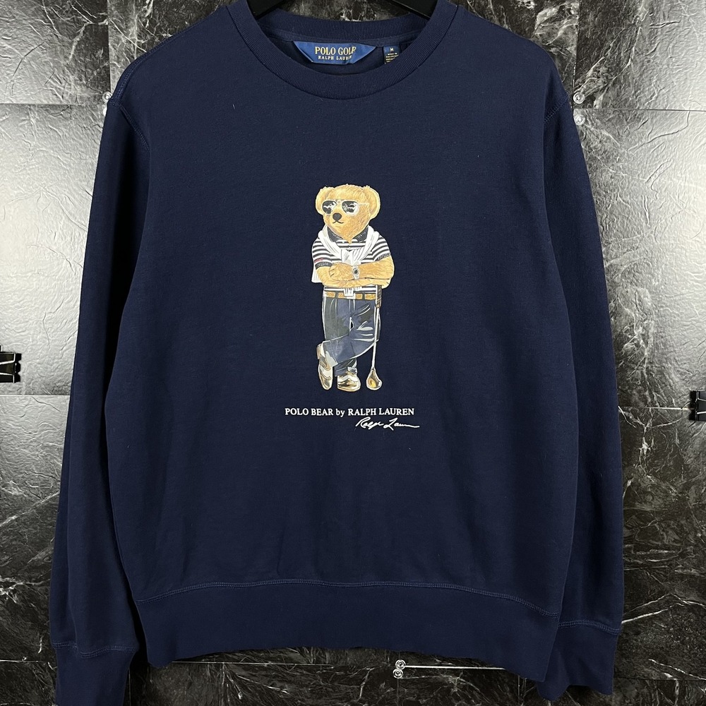 Polo Ralph Lauren Men's Navy Golf Polo Bear Fleece Sweatshirt Medium